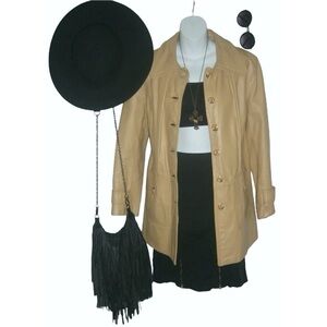 Vintage 70's Kirks Suede Leather Jacket  Camel Trench Coat Retro ALT Spy egirl